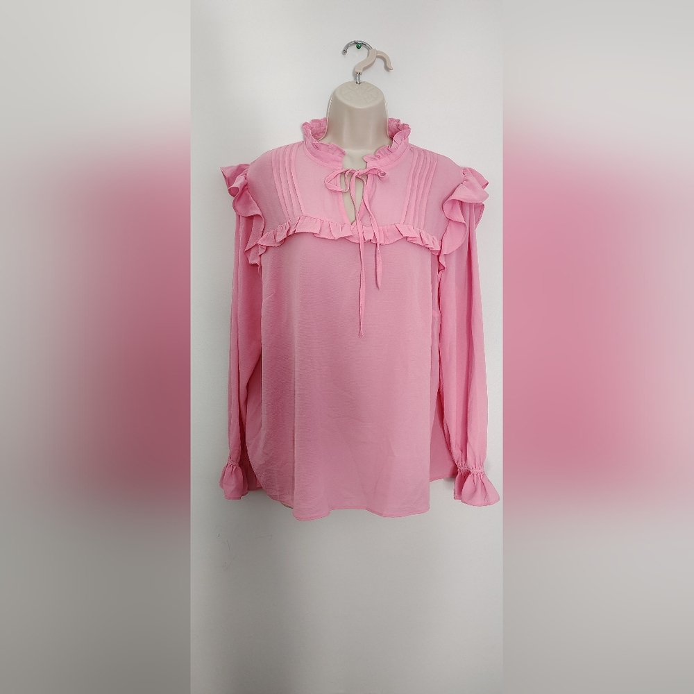 CeCe Pink Ruffled Blouse